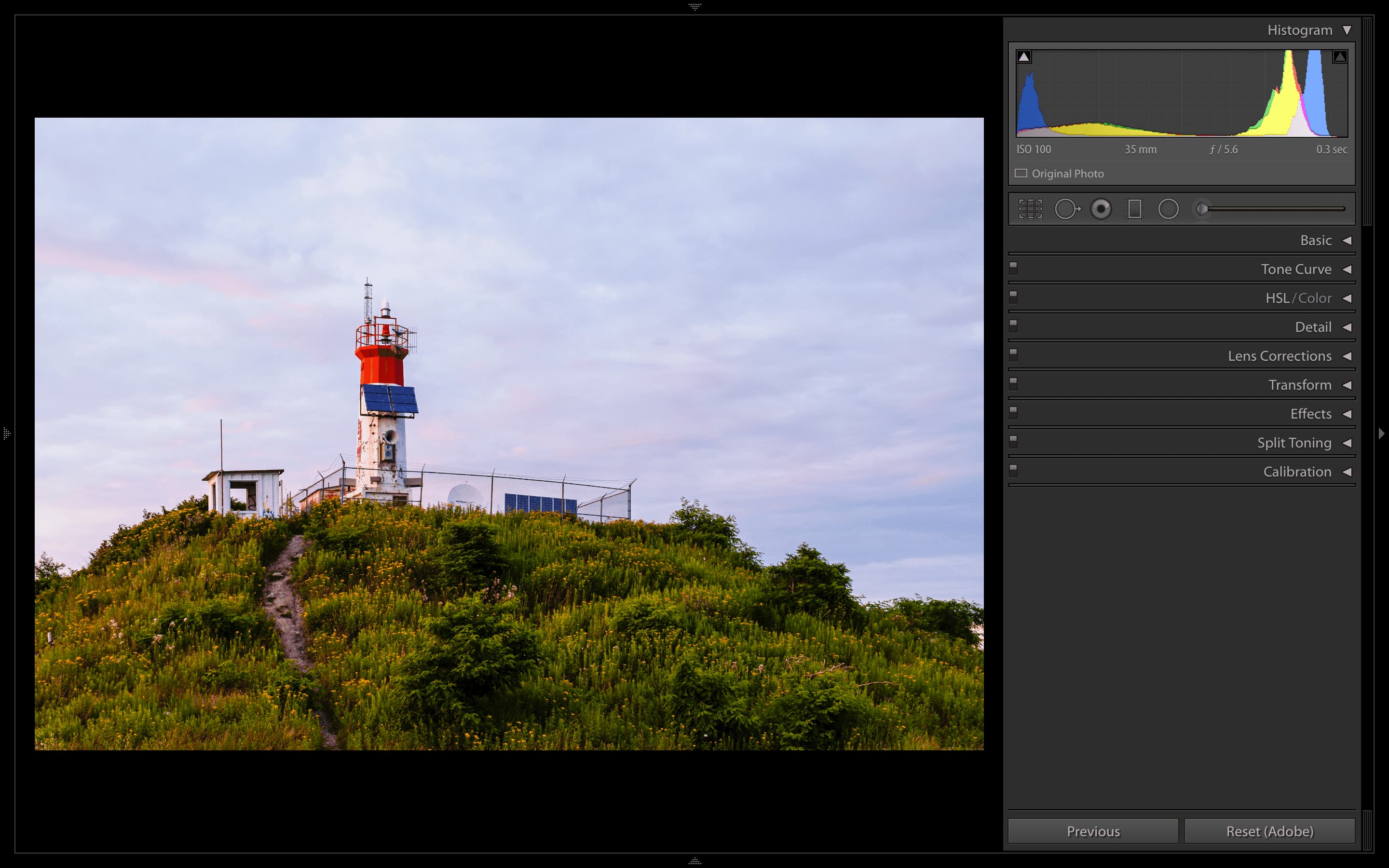 How the histogram is displayed in Adobe Lightroom Classic CC.